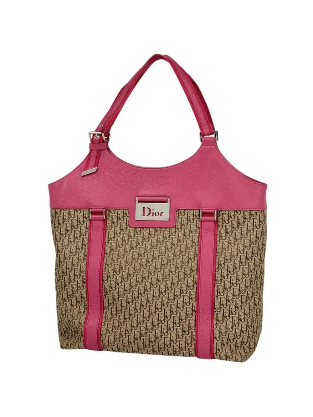 Dior Tote Street Chic Trotter Pattern Canvas Brown Pink